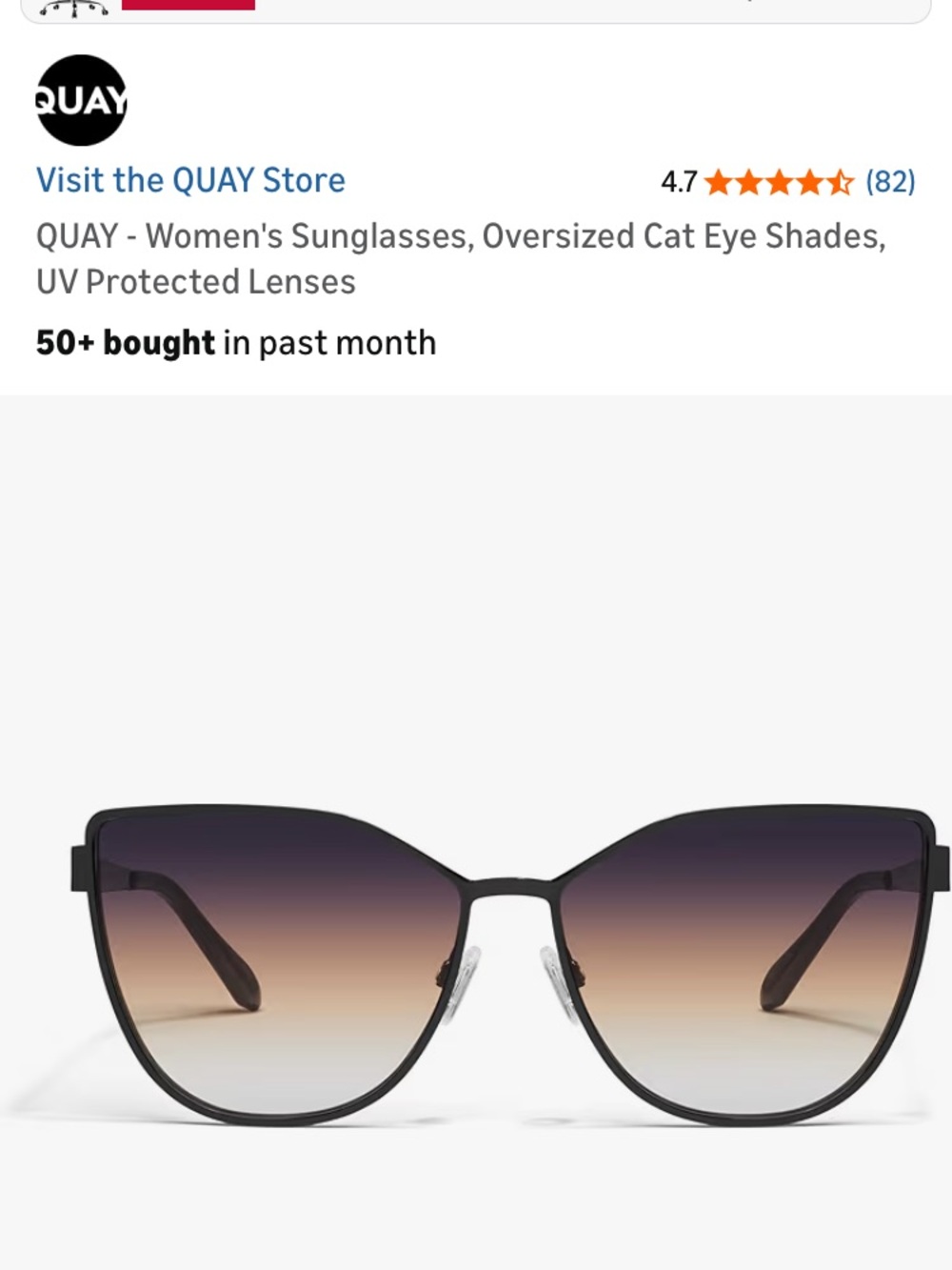 Quay Australia Black Oversized Cat-Eye Sunglasses